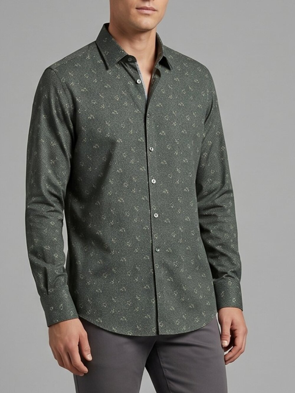 Canali Lyocell Floral Botanical Print Button Down Shirt Forest Green L Italy